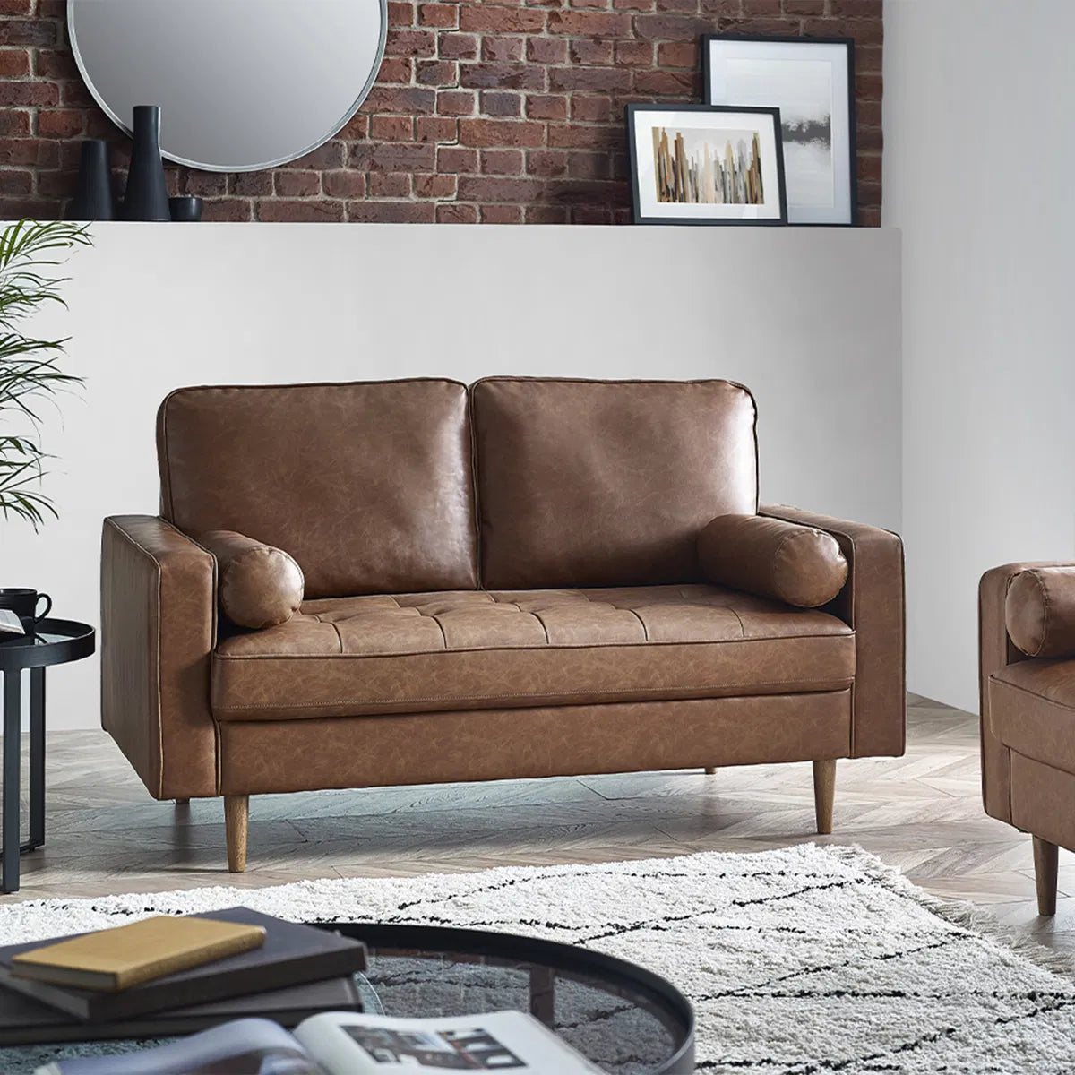 Callow Brown Faux Leather Sofa | 2 Seater